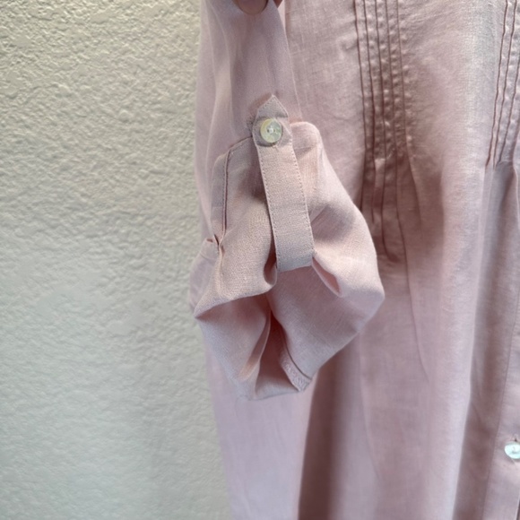 J Jill Love Linen Pintucked  Linen Tunic Top Coastal Minimalist Lagenlook Beach - Picture 7 of 13